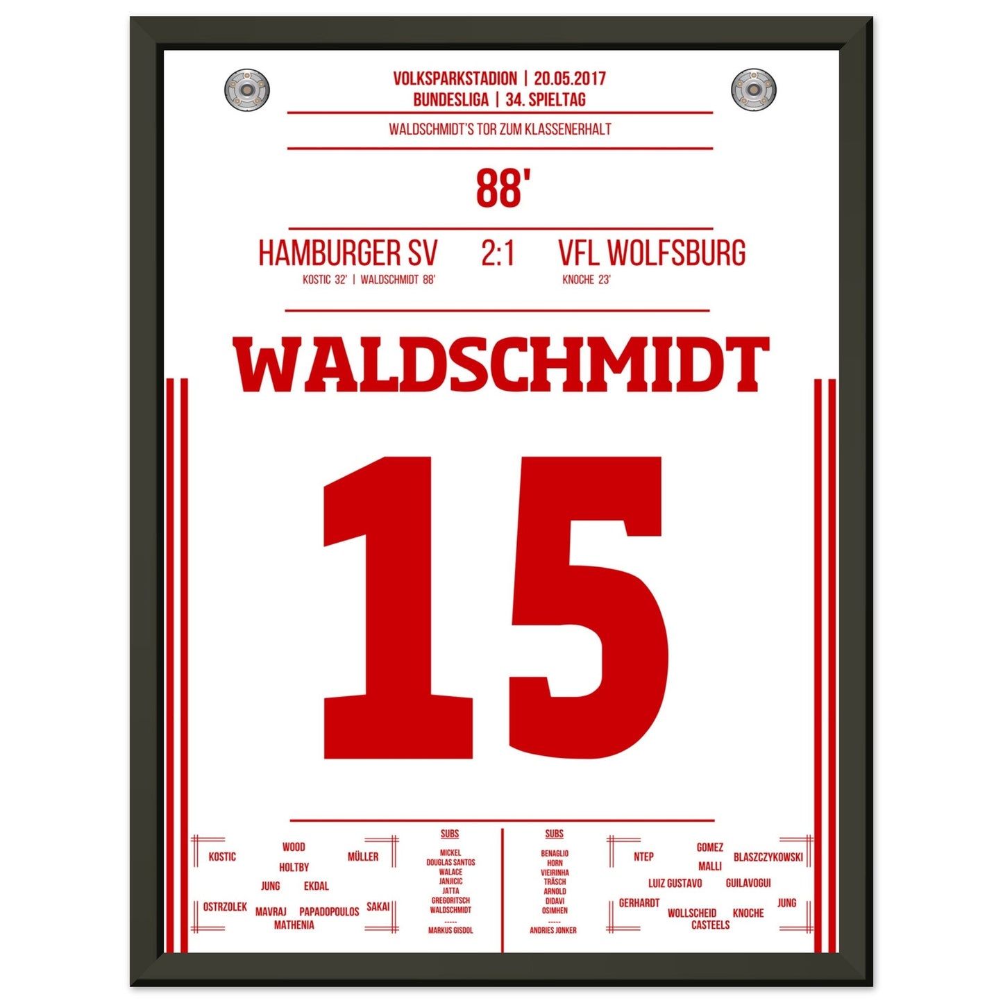 Waldschmidt's Tor zum Klassenerhalt 2017 30x40-cm-12x16-Schwarzer-Aluminiumrahmen