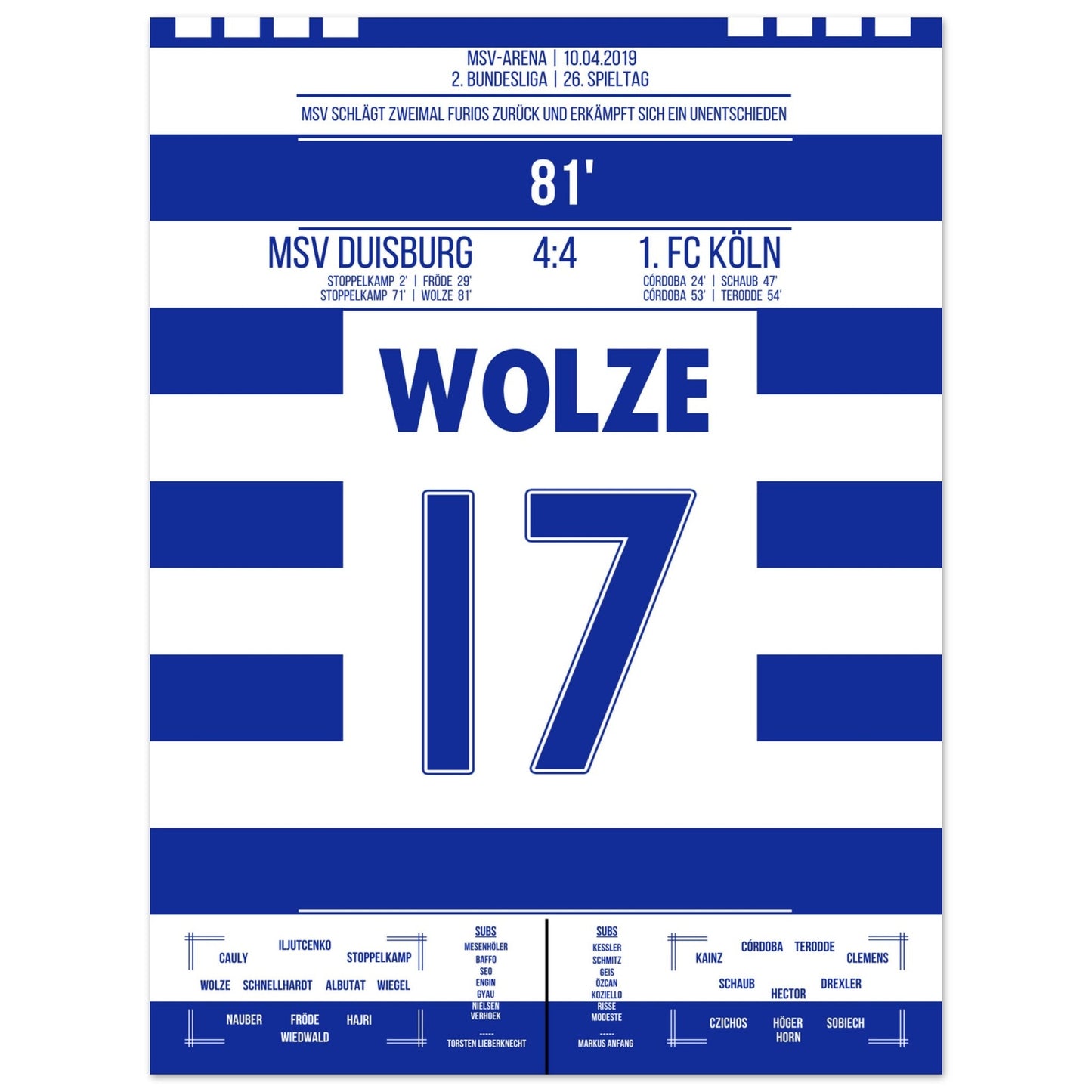 Wolze's Freistoßtor zum Ausgleich bei wildem 4:4 gegen Köln in 2019 45x60-cm-18x24-Ohne-Rahmen