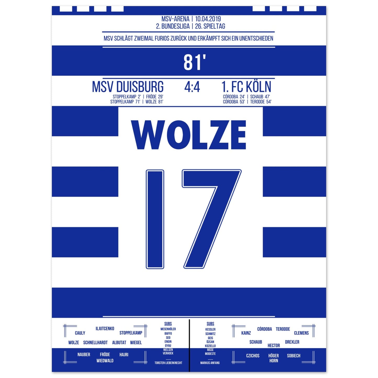Wolze's Freistoßtor zum Ausgleich bei wildem 4:4 gegen Köln in 2019 30x40-cm-12x16-Ohne-Rahmen