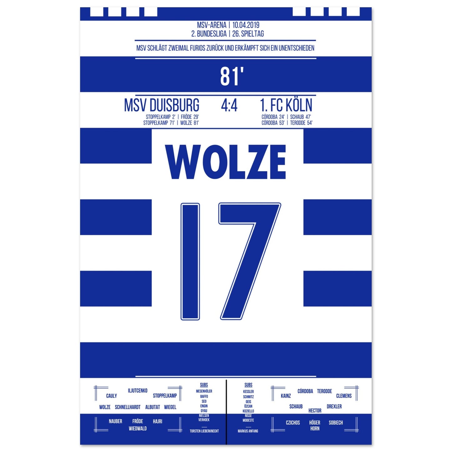 Wolze's Freistoßtor zum Ausgleich bei wildem 4:4 gegen Köln in 2019 60x90-cm-24x36-Ohne-Rahmen